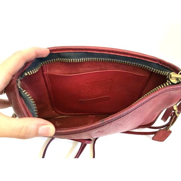 Vintage Red Leather Coach Crossbody Convertible Clutch Bag Brass Hardware - Picture 8 of 13